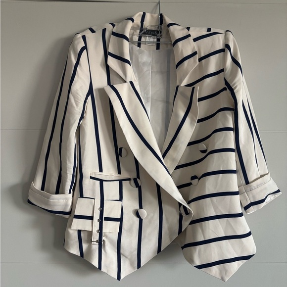 VENUS Jackets & Blazers - VENUS Navy and Cream Striped Blazer